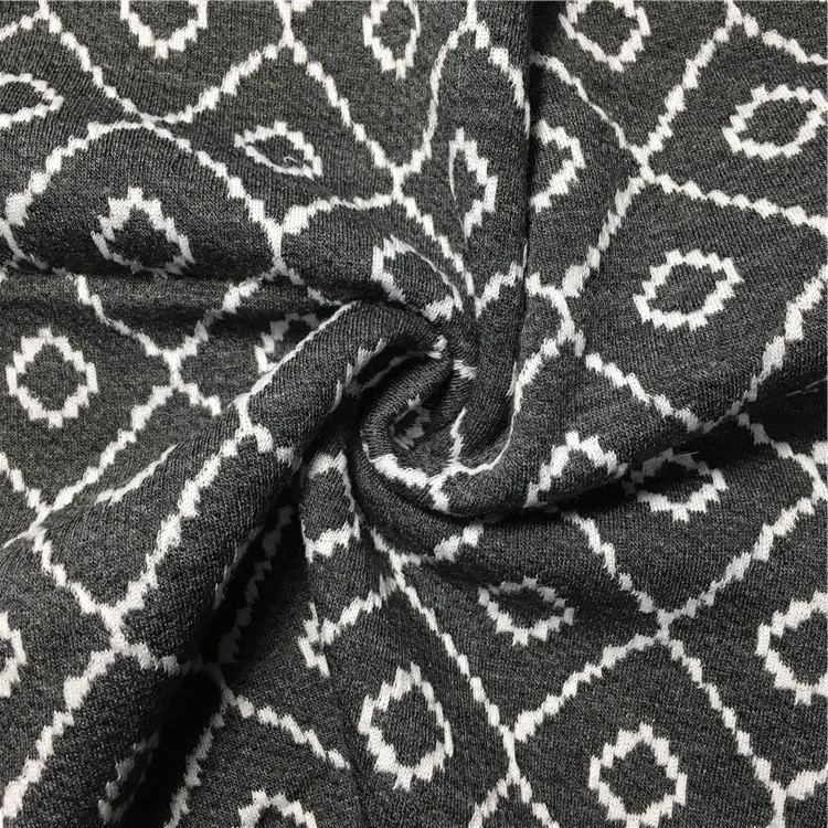 厂家供应针织TR菱形格提花布 菱形麻灰提花  时尚面料