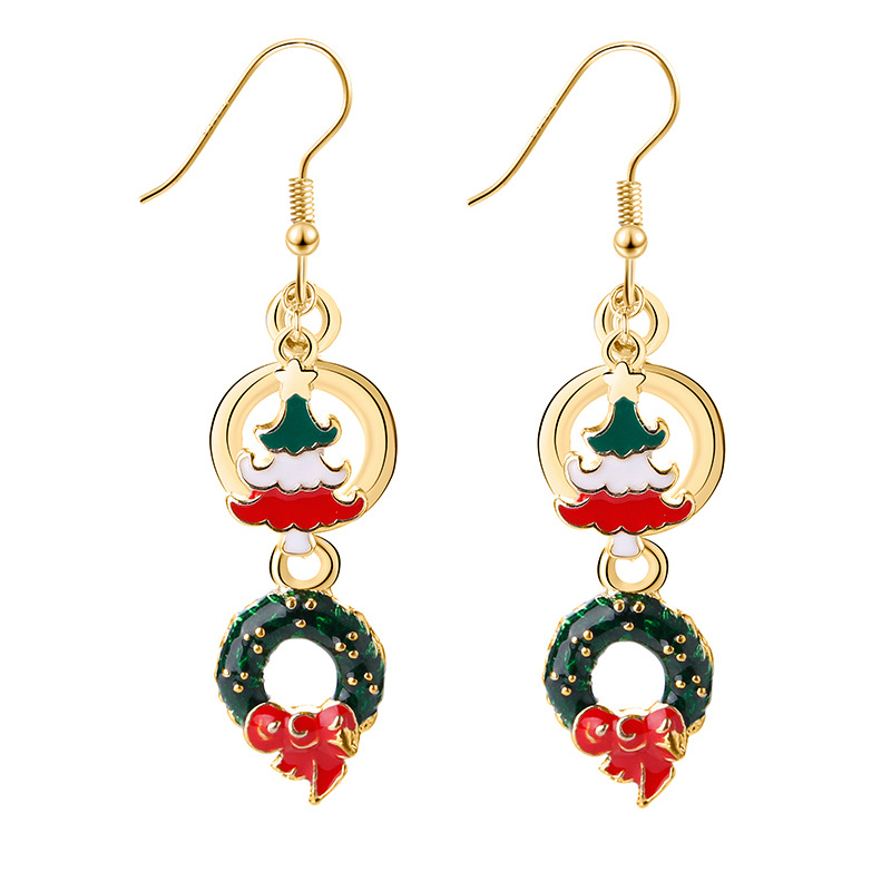 Christmas series earrings female cartoon elk Christmas tree earrings bells Santa metal earrings