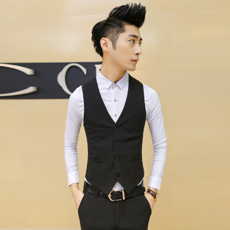 夏季男装韩版时尚男士修身马甲夜店发型师工作服潮男西服马甲外套|ru
