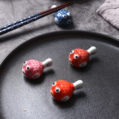 Puffer fish chopstick holder chopstick holder chopstick mop chopstick pillow small spoon holder chopstick holder hand-painted ceramic cute cartoon Japanese style