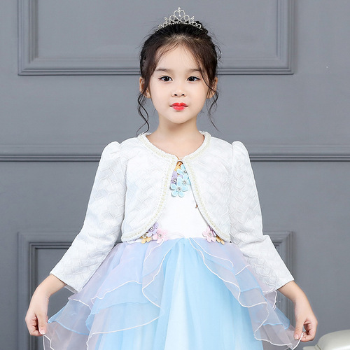 2020 New Children's Shawl Lace Pearl Medium and Large Girls' Child Cardigan Long Sleeve Outerwear Children's Princess Small Outerwear