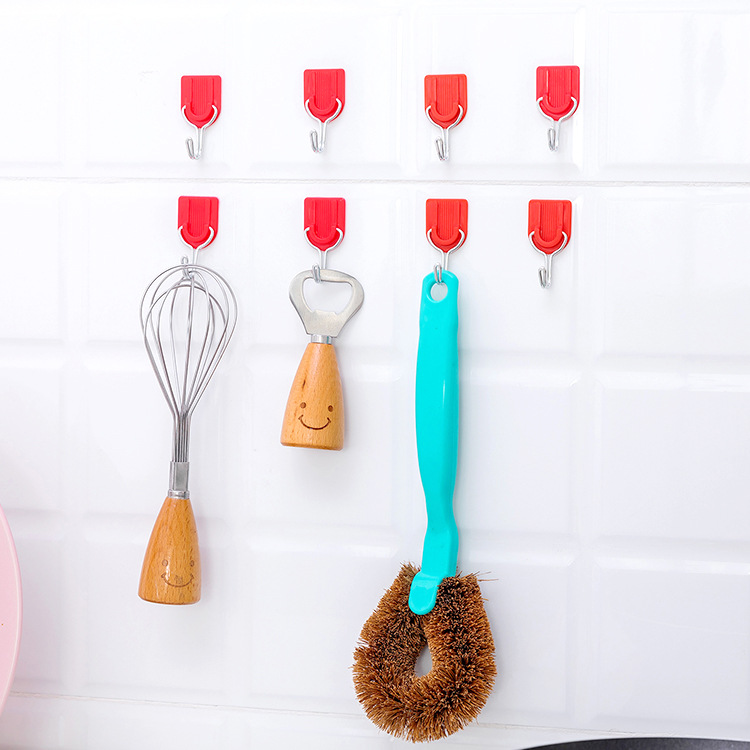 Creativo gancho de 6 piezas sin clavos cocina transparente gancho pegajoso puerta del baño trasero pequeño gancho de pared colgando gancho de ropa
