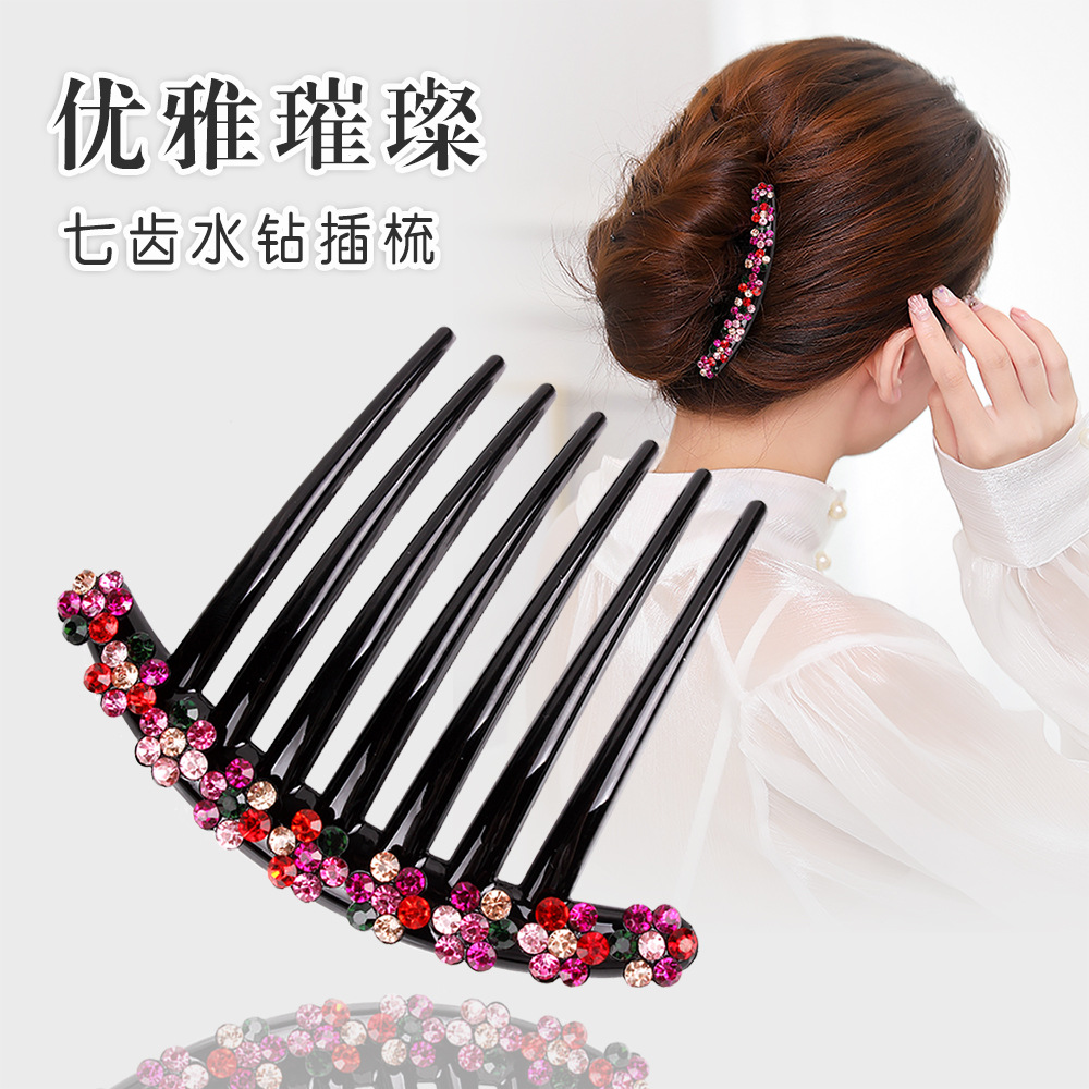 Estilo coreano rhinestone peine Flor de las mujeres peine de SIETE DIENTES peine del pelo tocado 2 yuanes tienda puesto de venta caliente venta directa de fábrica al por mayor