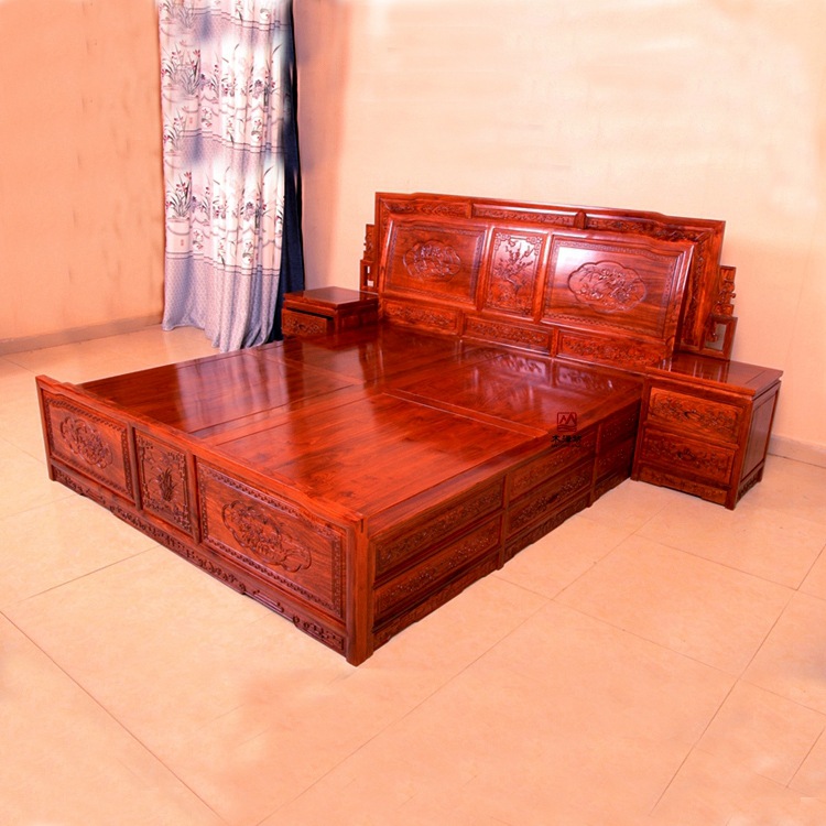 红木大床厂家批发纯实木花梨木双人床中式仿古家具实木床新婚大床|ms