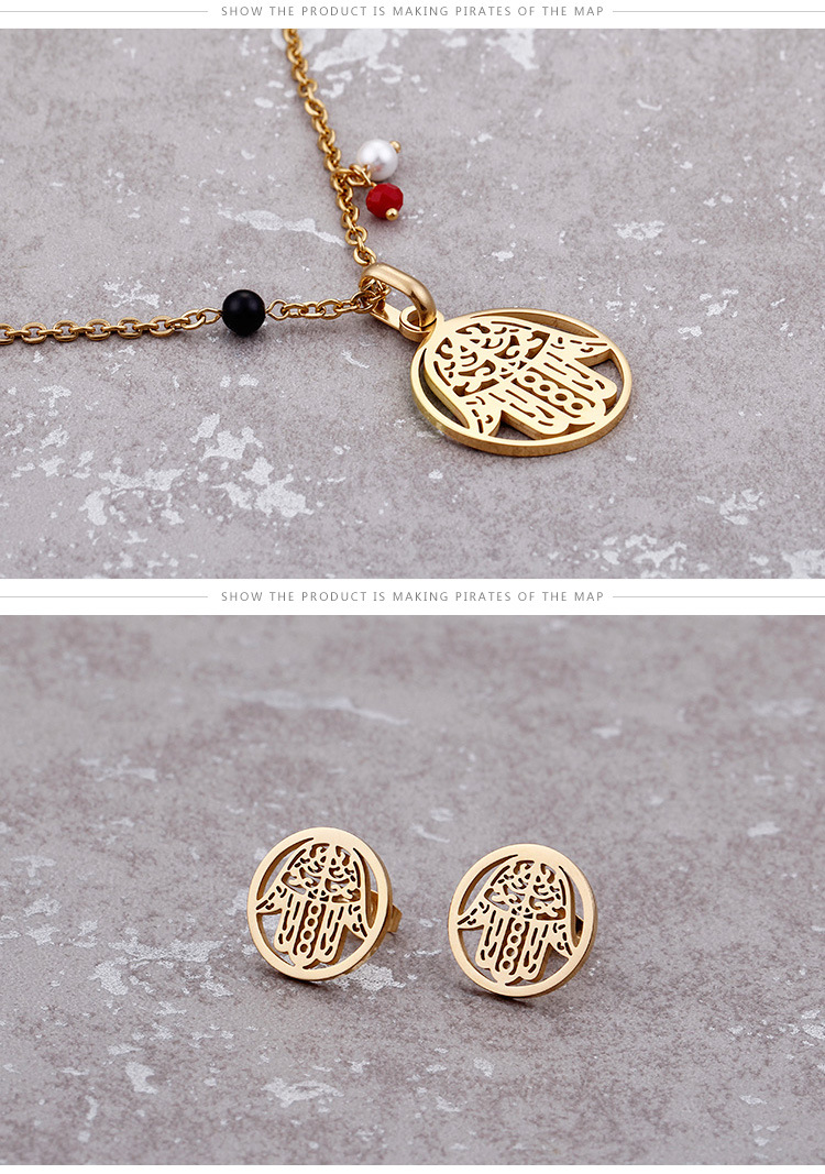 European and American New Set Titanium Steel Stainless Steel Palm round Womenu0027s Fashion Necklace