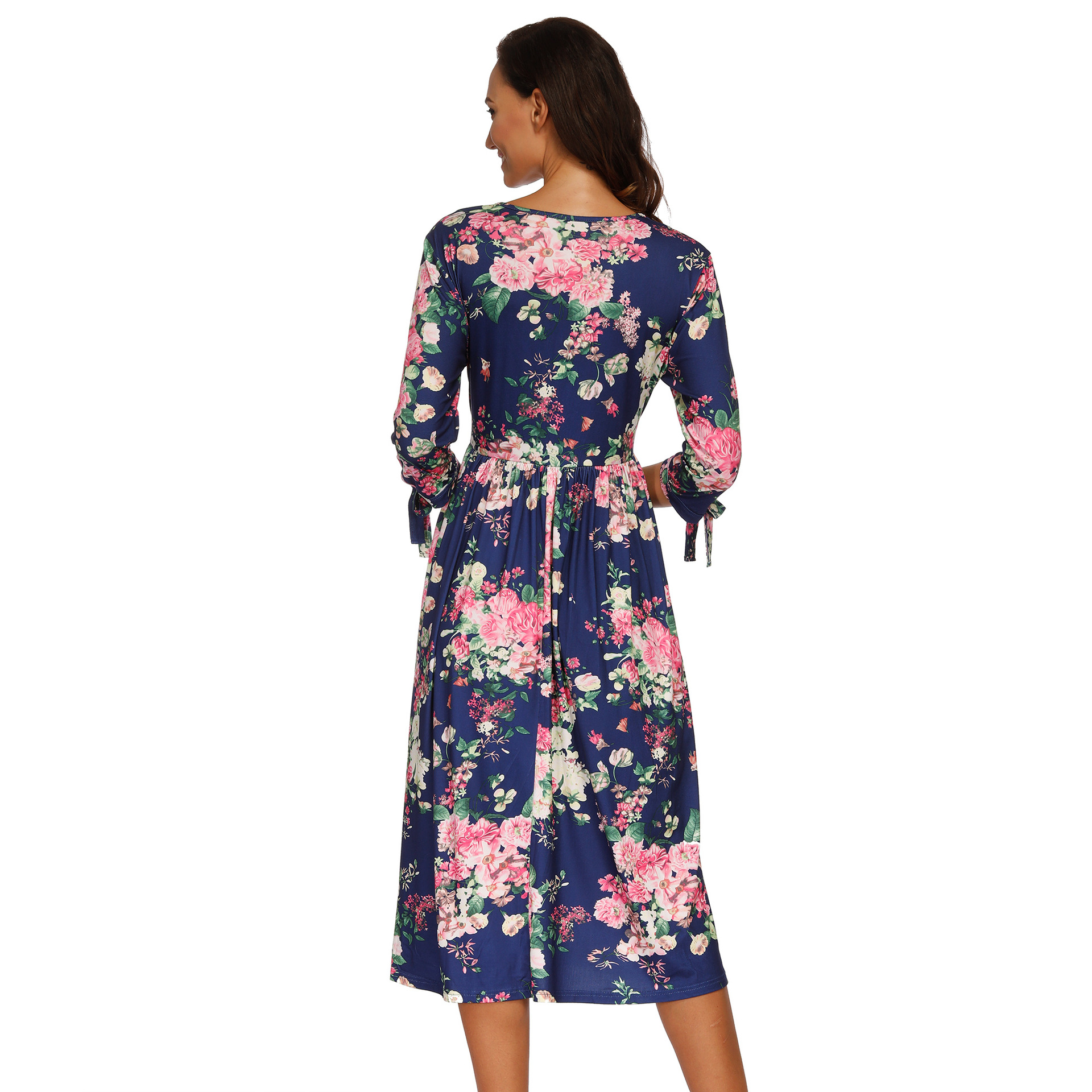 Autumn and winter new V-neck flower print big swing dress NSOY28478