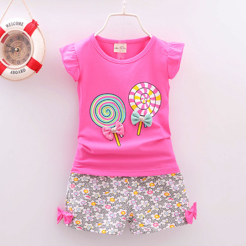 2018 new summer children's short-sleeved shorts suit boys and girls baby tops and pants home clothes suit