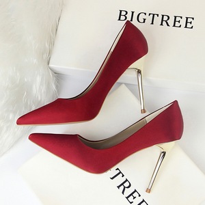 European and American fashion simple women’s shoes high heeled Satin shallow mouth pointed sexy nightclub single shoes h