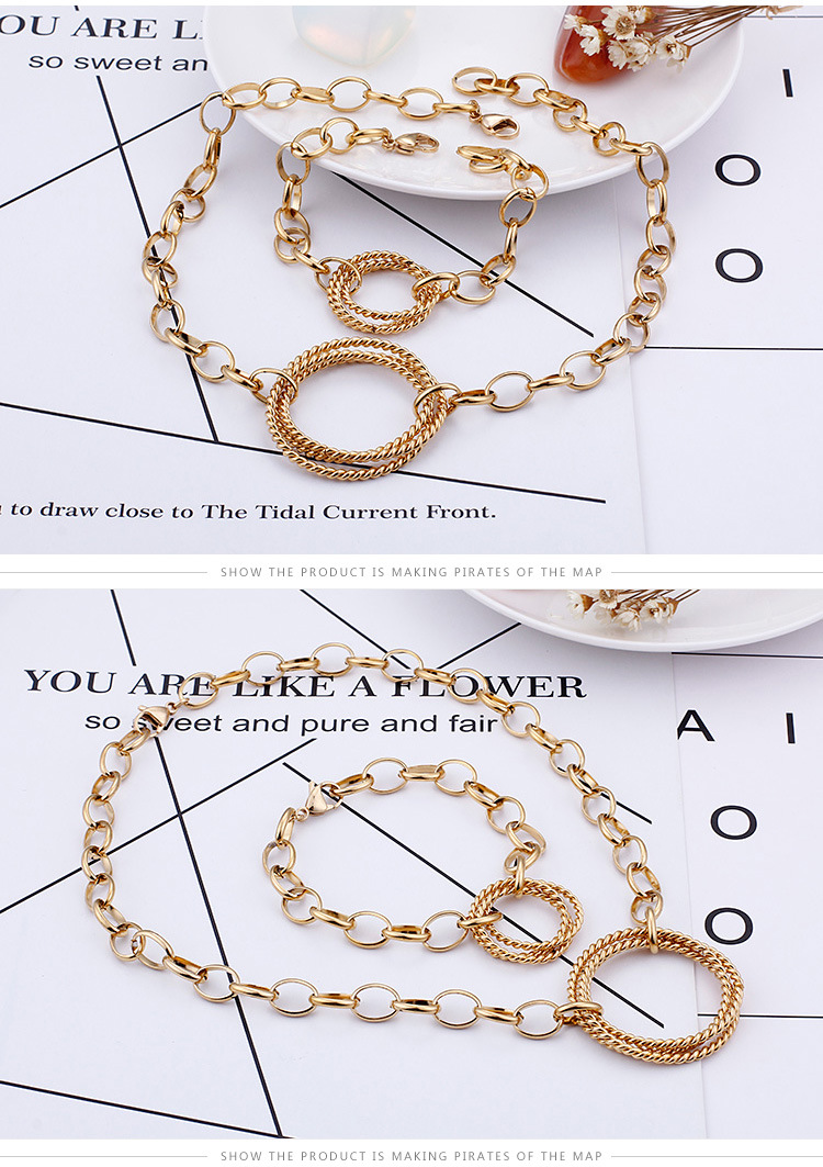 Fashion Stainless Steel Interlocking Necklace Bracelet Two Piece Set Wholesale Valentineu0027s Day G