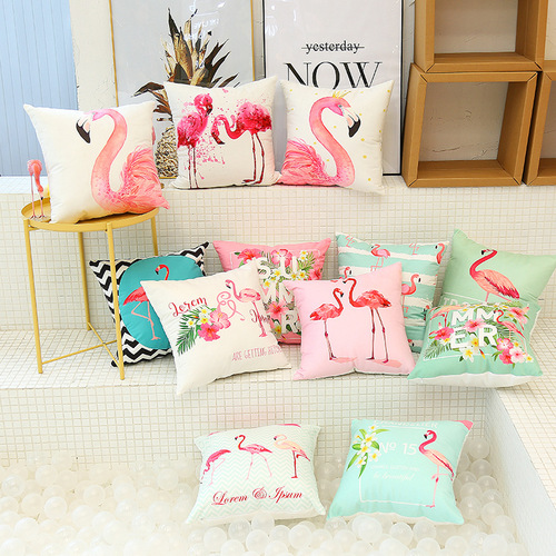 Small fresh flamingo American pastoral Nordic style pillow set car sofa cushion pillow cover does not include pillow core