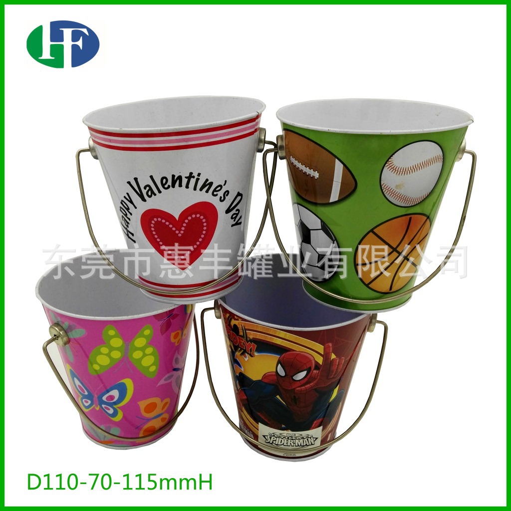 厂家生产手提水桶 儿童沙滩玩具迷你印花马口铁桶 冰桶tin bucket