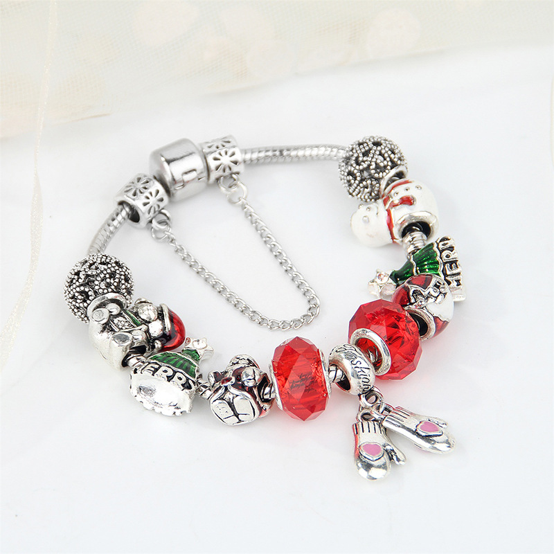 Braccialetti di perline natalizie, confezione regalo creativa per donna, bracciale con fiocco di neve, gioielli coordinati per le mani_voghion.com