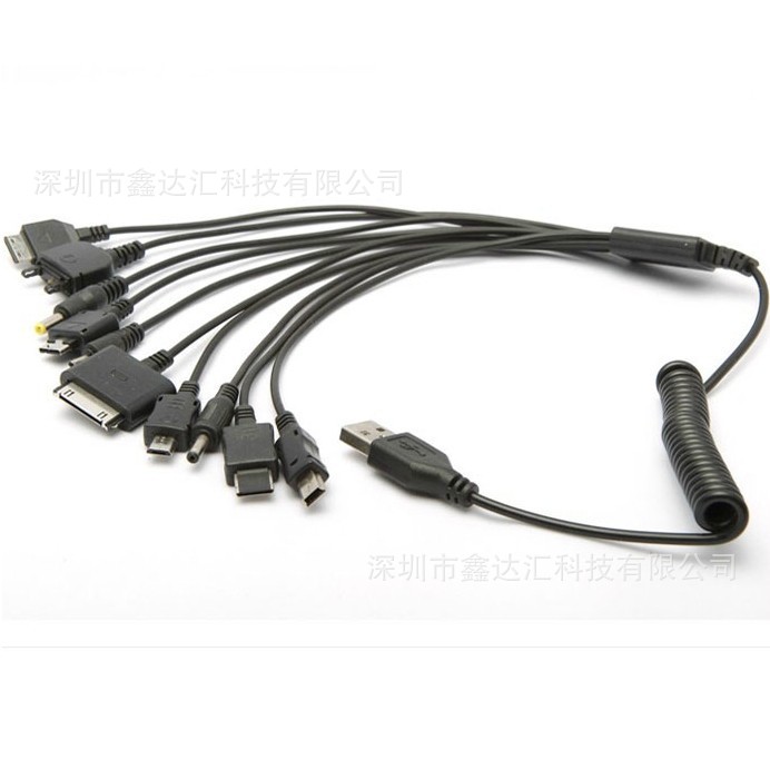 外贸礼品多功能数据线 一拖十加粗加强圆线充电线 10合1USB数据线