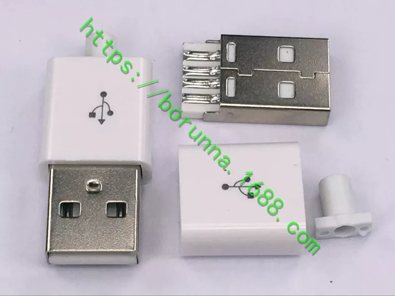 (10 комплектов) USB-штекер male квадратная оболочка белый 3-шт USB-разъем A типа 4P