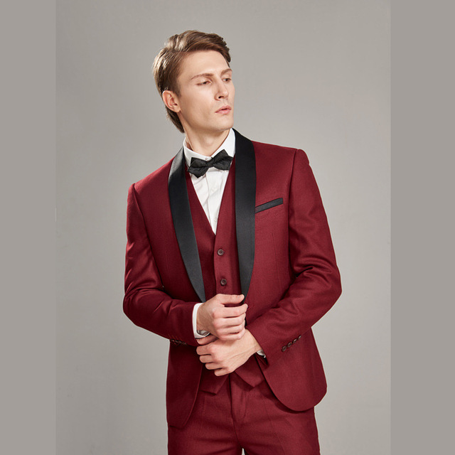 Wine red suit men’s slim business gentleman’s formal dress banquet bridegroom’s dress