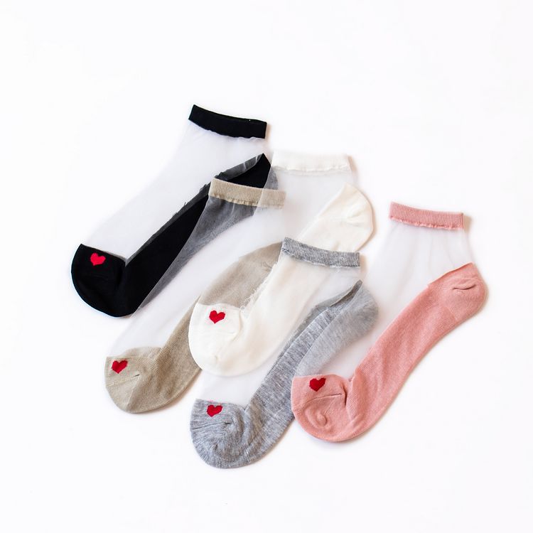 Heart emboidered mesh breathable socks NSFN45713