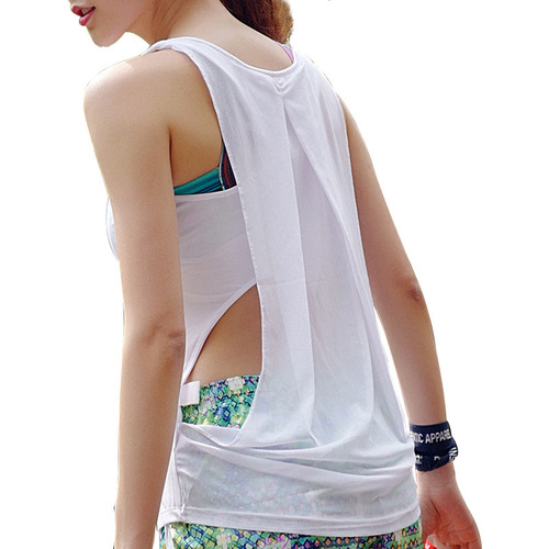 Women's New Summer Quick-Dry Sports Tank Top with Full Back Mesh Splicing Fitness Tank Top V1403