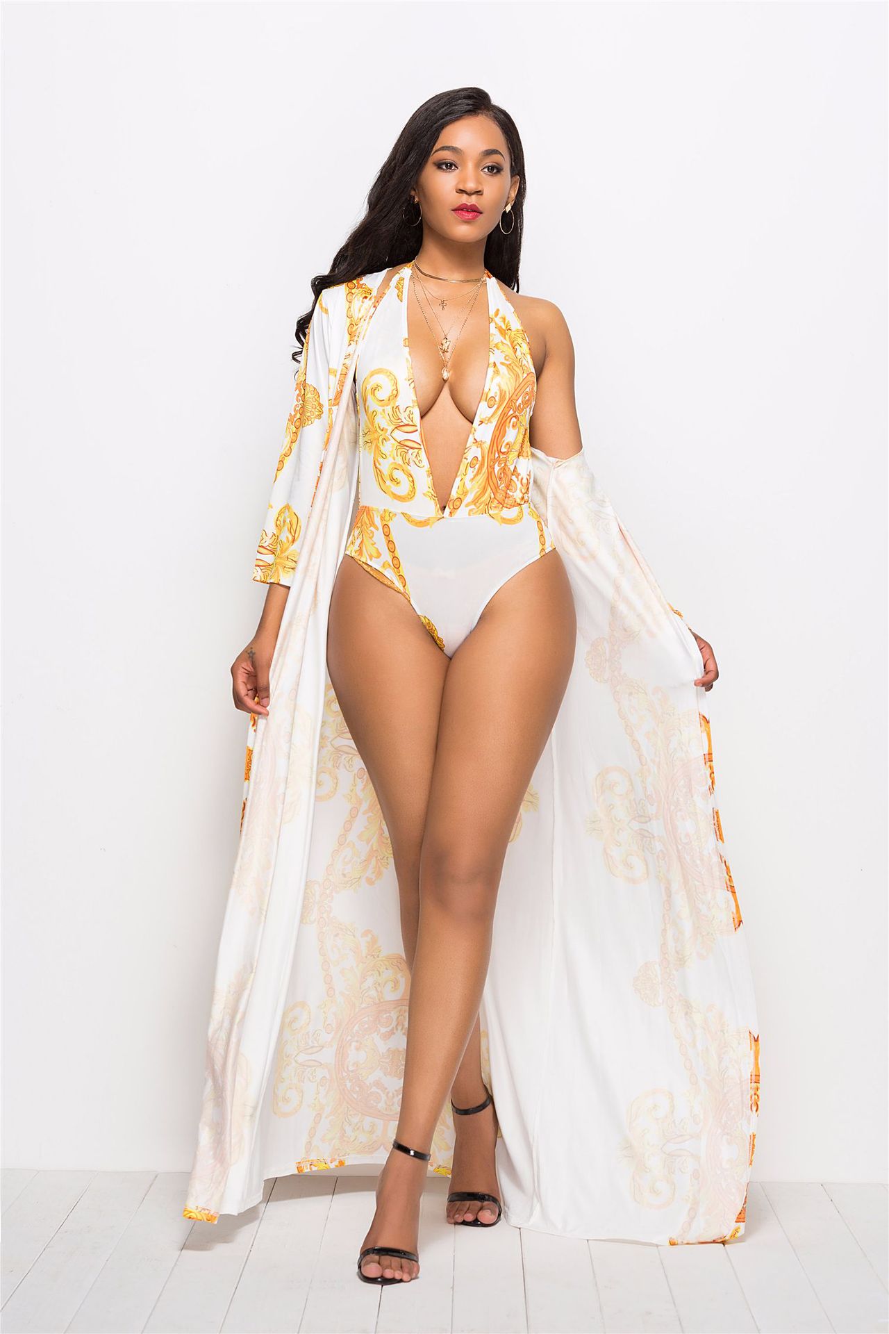 sexy printed cloak bikini split suit  NSLM33257