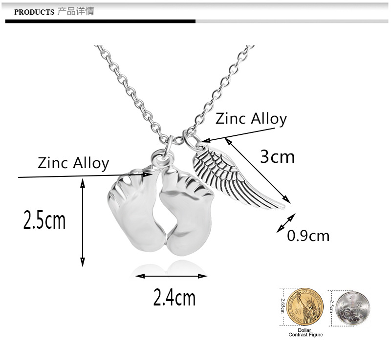 New Style Little Feet Wings Pendant Necklace Mother's Day Gift Daughter Little Feet Necklace Accessories Wholesale Nihaojewelry display picture 1