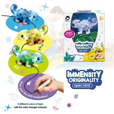 新款跨境颜色感应变色龙划线跟笔车充电恐龙灯光音效新奇玩具