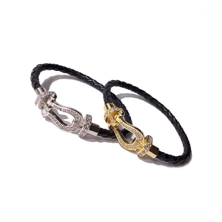 Daily Occasion Pu Leather, Copper Material Retro Twist Zircon Pu Leather Copper Wholesale Bangle