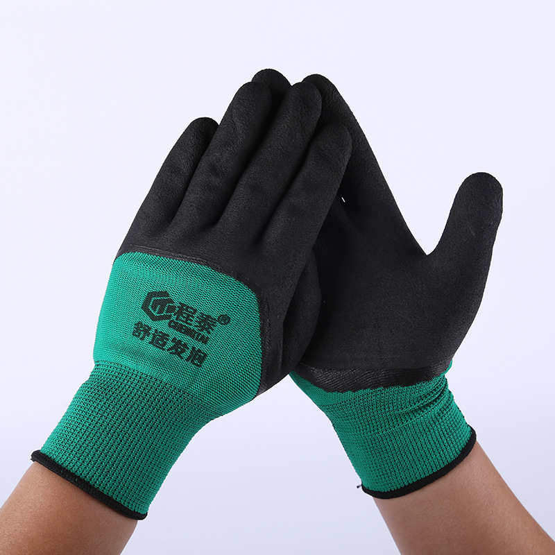 劳保手套橡胶发泡手套 工地胶皮手套浸胶透气工作发泡王手套批发