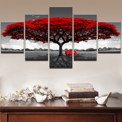 High-Definition Spray Painting Oil Painting Wall Decor Five Pieces Red Tree Large Tree Abstract Modern Home Cross-Border Supply