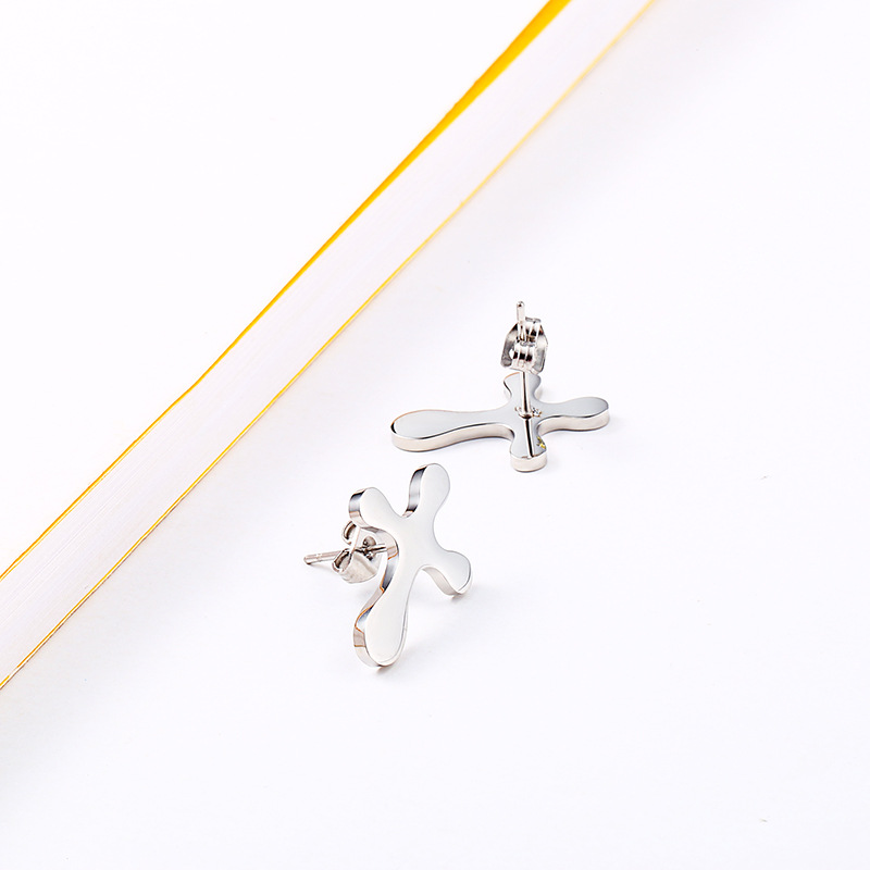 Fashion Cross Titanium Steel Polishing Gold Plated Earrings Necklace 1 Set