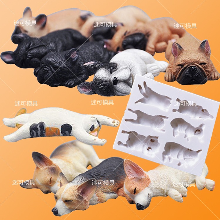 Molde de silicona Perro Año Nuevo Año para dormir perro pequeño y mediano fondant molde de silicona molde epoxi molde de chocolate de ritmo seco