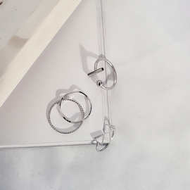 欧美简约时尚铜金属电镀三角几何四件套开口戒指 套戒批发