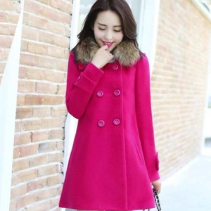 Wool coat Korean large slim plus cotton thickened medium long wool collar coat