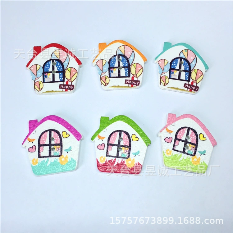 Новый список в наличии оптом окрашенный мультяшный дом детские деревянные пуговицы аксессуары для одежды ручной работы DIY украшения