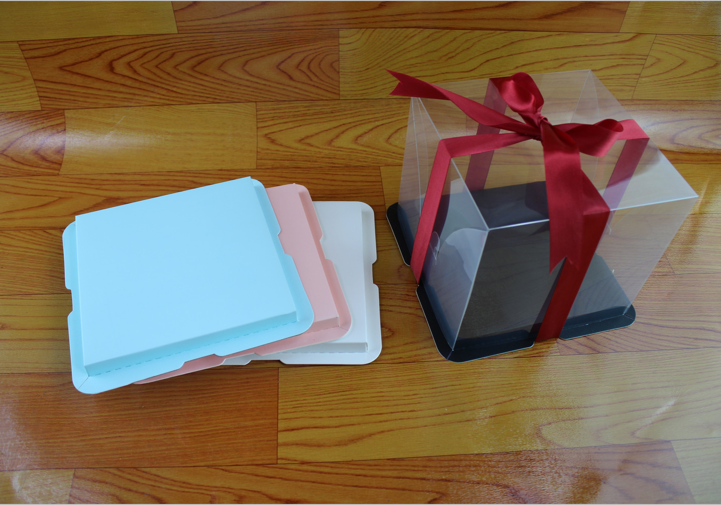 Caja de pastel transparente de alta calidad perezoso dos en uno 4/6/8/10 pulgadas caja de regalo de embalaje para hornear de una sola capa doble