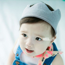 韩版新款 韩版皇冠儿童帽子纯色针织套头帽宝宝针织帽批发