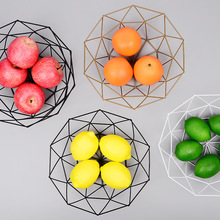 金屬水果籃鐵藝零食干果盤瀝水收納置物籃幾何現代風廳客用收納筐