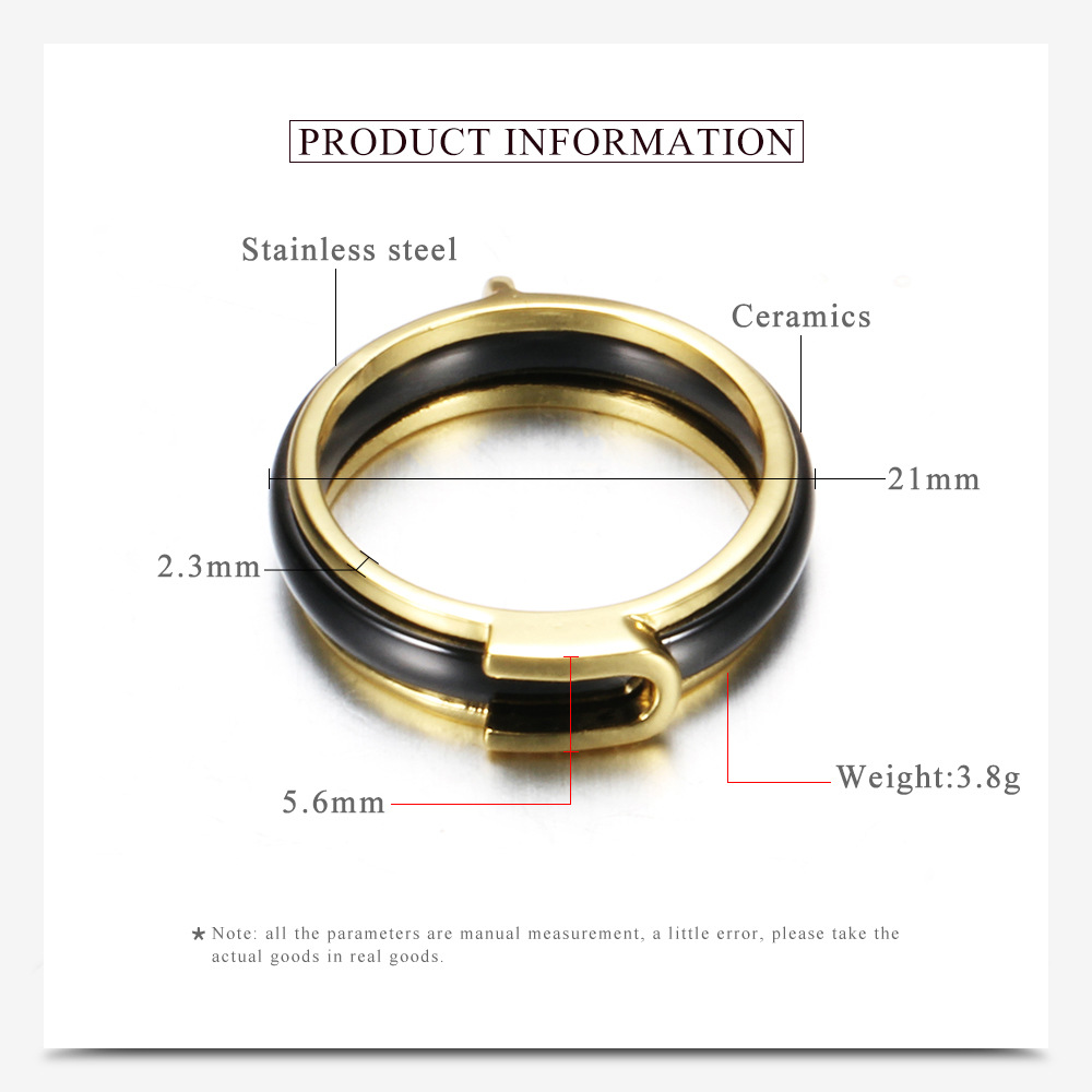 Creative Belt Buckle Black White Ceramic Copper Couple Ring