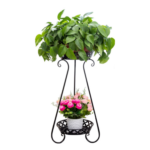 78# Wholesale Iron Flower Stand Indoor Double Layer Multi-functional Floor-standing Balcony Planter Shelf Multi-level Flower Stand