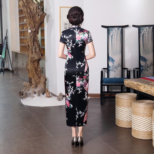  Chinese Dress Qipao for women cheongsam Skirt Length Satin printing banquet women clothing wholesale