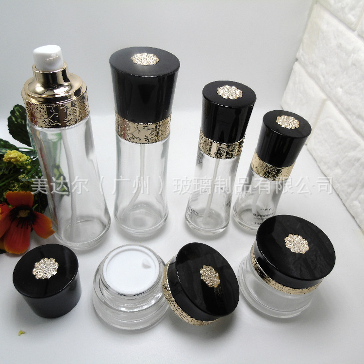 【现货供应】高档套装瓶乳液膏霜瓶精油玻璃瓶透明玻璃瓶乳液瓶