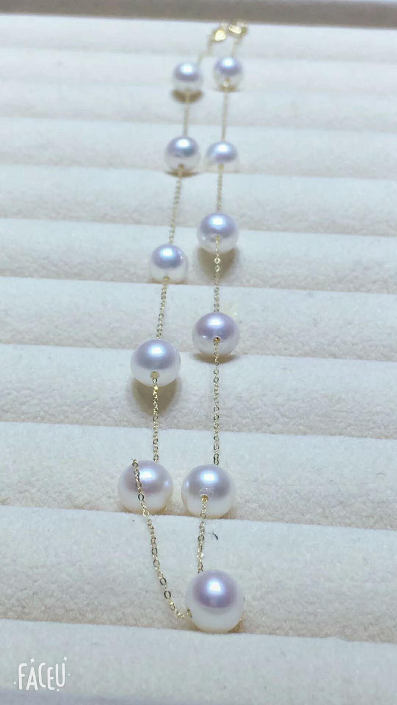 海心珠宝实物拍摄天然淡水珍珠8-8.5近正圆强光无暇18k满天星项链