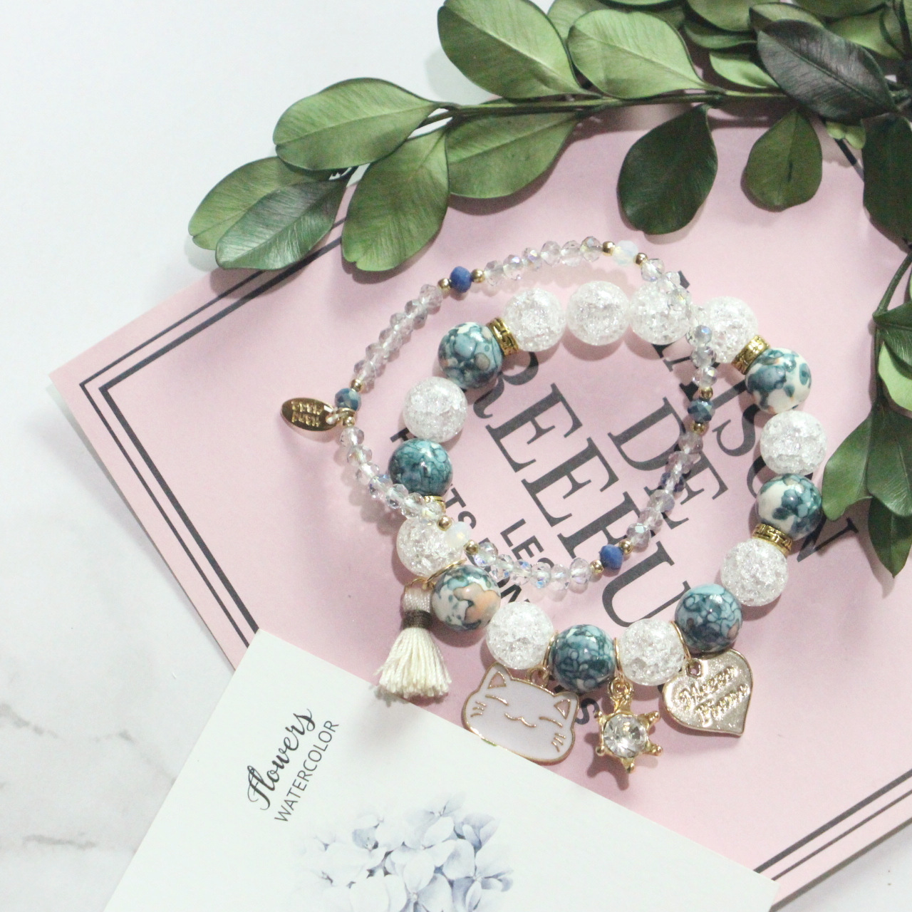 Bohemian Letter Heart Shape Cat natural stone Cracked cystal Bracelets