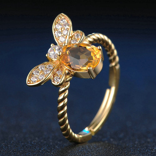 Hazy Moon 925 Sterling Silver Colored Jewelry Natural Citrine Peridot Micro-Inlaid Bee Set Ornaments Wholesale