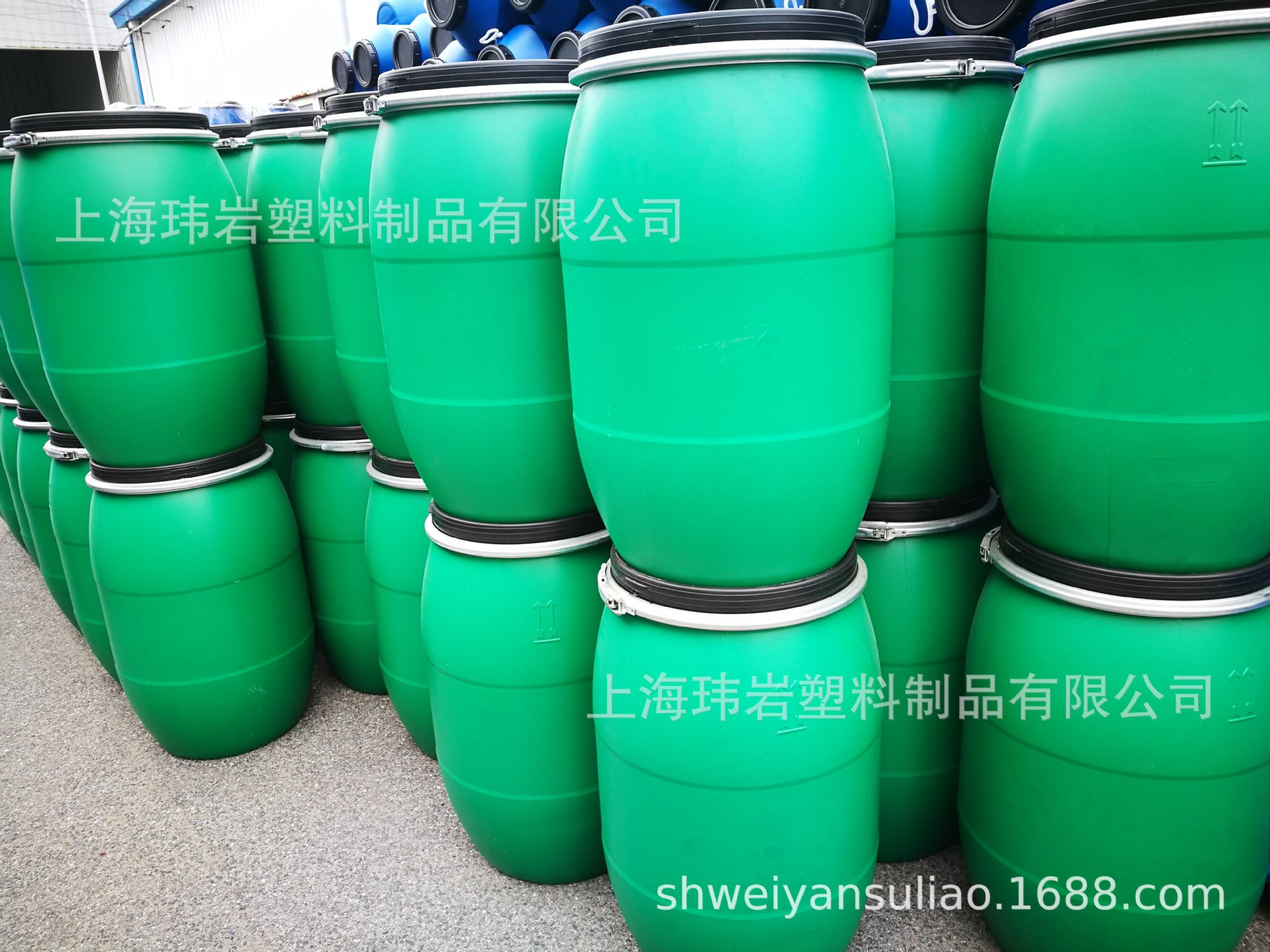 120L绿桶塑料桶抱箍桶开口法兰桶耐酸碱化工桶升包装批发