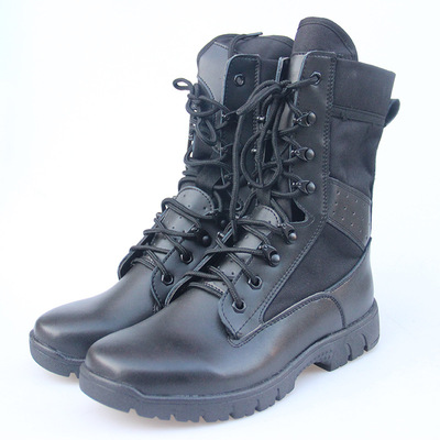 新式四季运动服饰靴  舒适黑色系带圆头17作战靴 登高橡胶作战靴