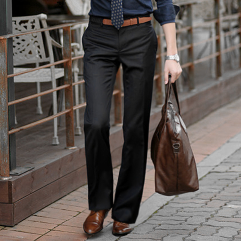 2018 nuevo Micro cuerno pantalones de traje de hombre casual británico de negocios de color caqui drapeado sin planchar pantalones de traje de pierna ancha