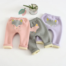 嬰兒薄絨女童加絨褲批發銷卡通狐狸嬰兒衣服冬季韓版男童褲子加絨