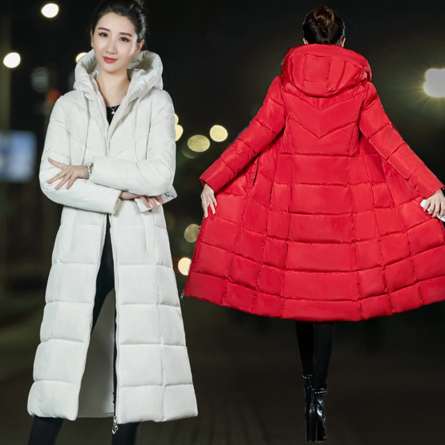 Thickened and lengthened down cotton jacket with long cotton jacket over knee in autumn and winter