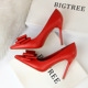 9219-33 Korean version of sweet high-heeled shoes, thin and high heel, thin, shallow, pointed, candy, bow, bow, and women's shoes.