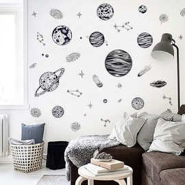 北欧现代简约卧室沙发墙装饰墙贴纸个性抽象客厅走廊星球贴画裸装