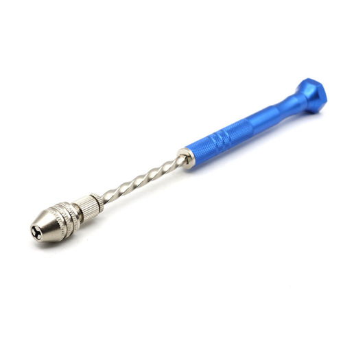 Blue extended semi-automatic hand twist drill for model aircraft DIY, with 10-piece set of 0.8-3.0mm twist drills